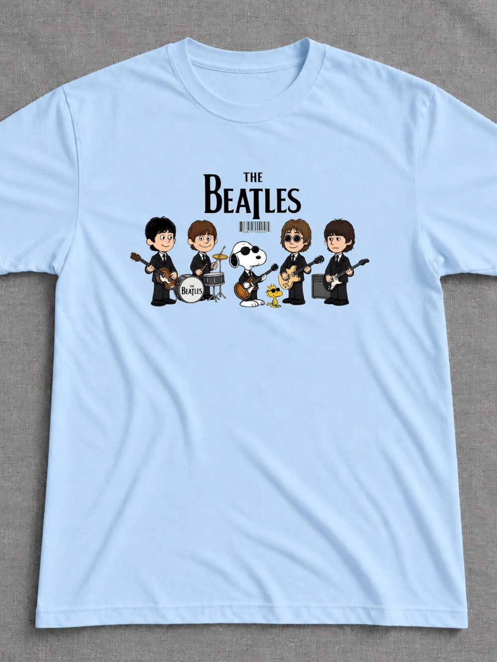 Gildan Light Blue Beatles x Peanuts Graphic Tee, Funny Graphic Shirt